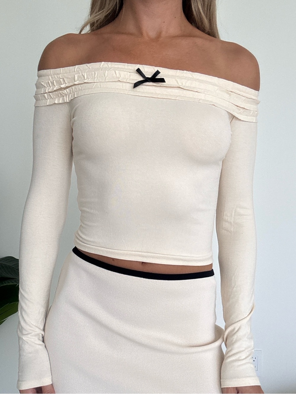 More to Come Cream Off-Shoulder Long Sleeve Top